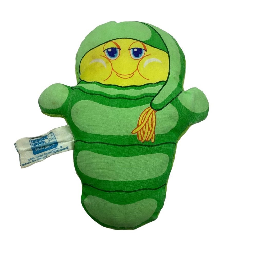 Vtg 1985 Playskool‎ Lil Squeakers Glo Worm Plush Toy Tommee Tippee 5.5"